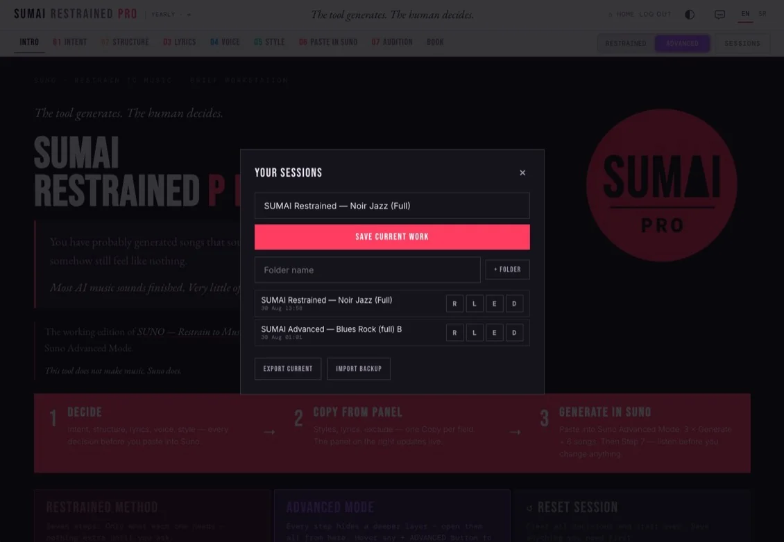 SUMAI PRO &mdash; Sessions